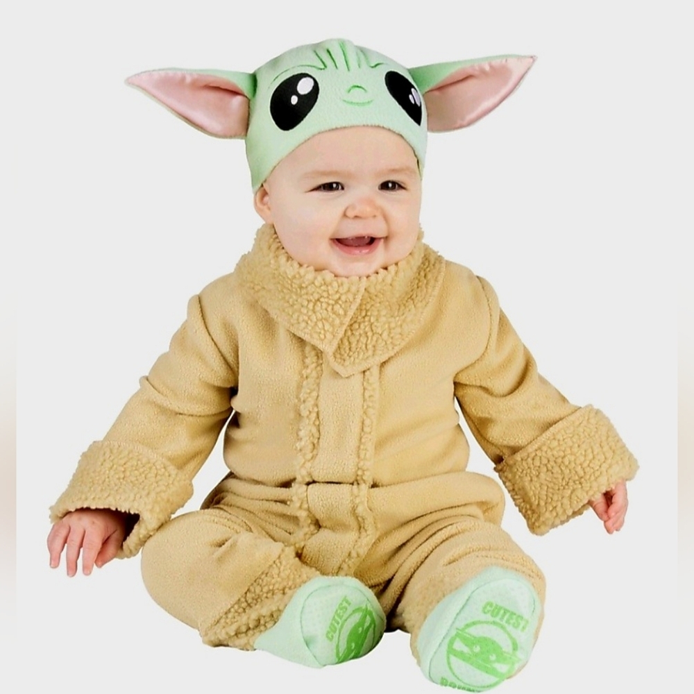 New Star Wars Infant Grogu baby Yoda Halloween Costume 12-18 M, jumpsuit, cap